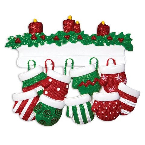 Festive red and green mitten ornaments hanging beneath candles and holly in Christmas Ornaments & Tree Decorations collection
