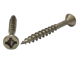 Two silver hex washer-head concrete screw anchors for hardware and fasteners in home improvement collections