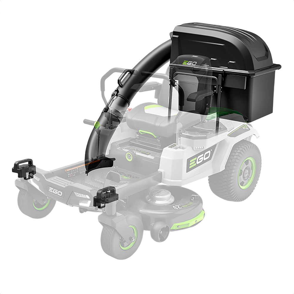 Black dual bin bagger kit with curved chute attachment for EGO Z6 zero turn mower in Parts & Lubricants collection
