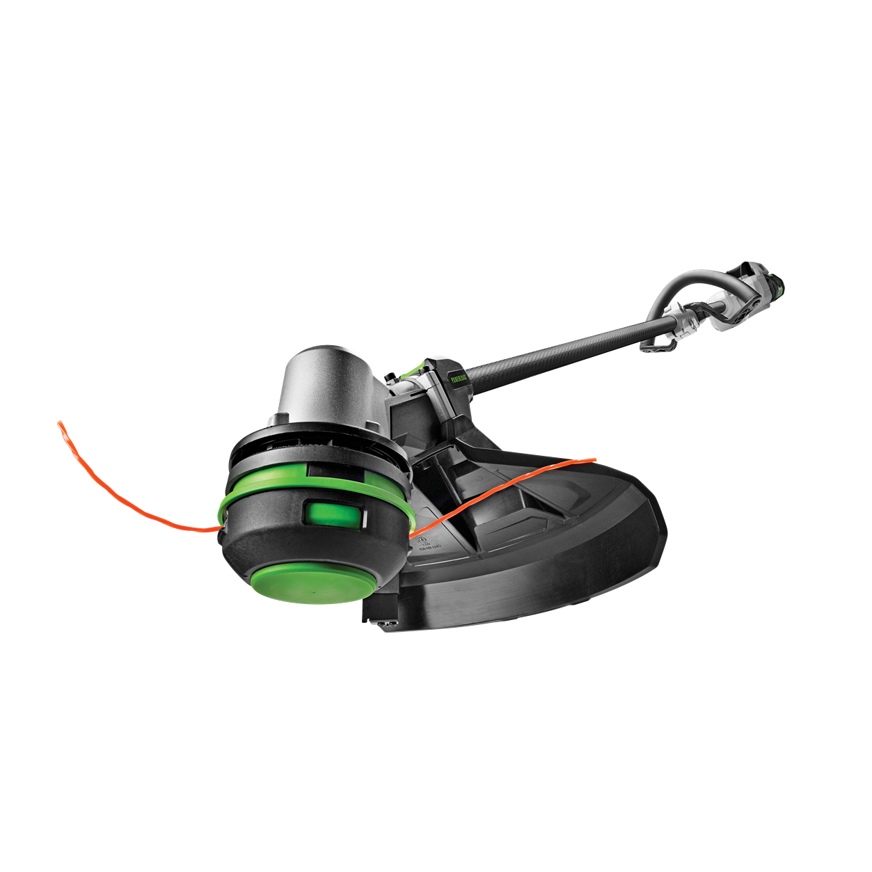 Cordless string trimmer with carbon fiber shaft and Powerload™ system for precise lawn trimming in home improvement tasks