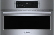 Stainless steel 30-inch speed oven with digital control panel and handle in Bosch Appliances and Kitchen collections