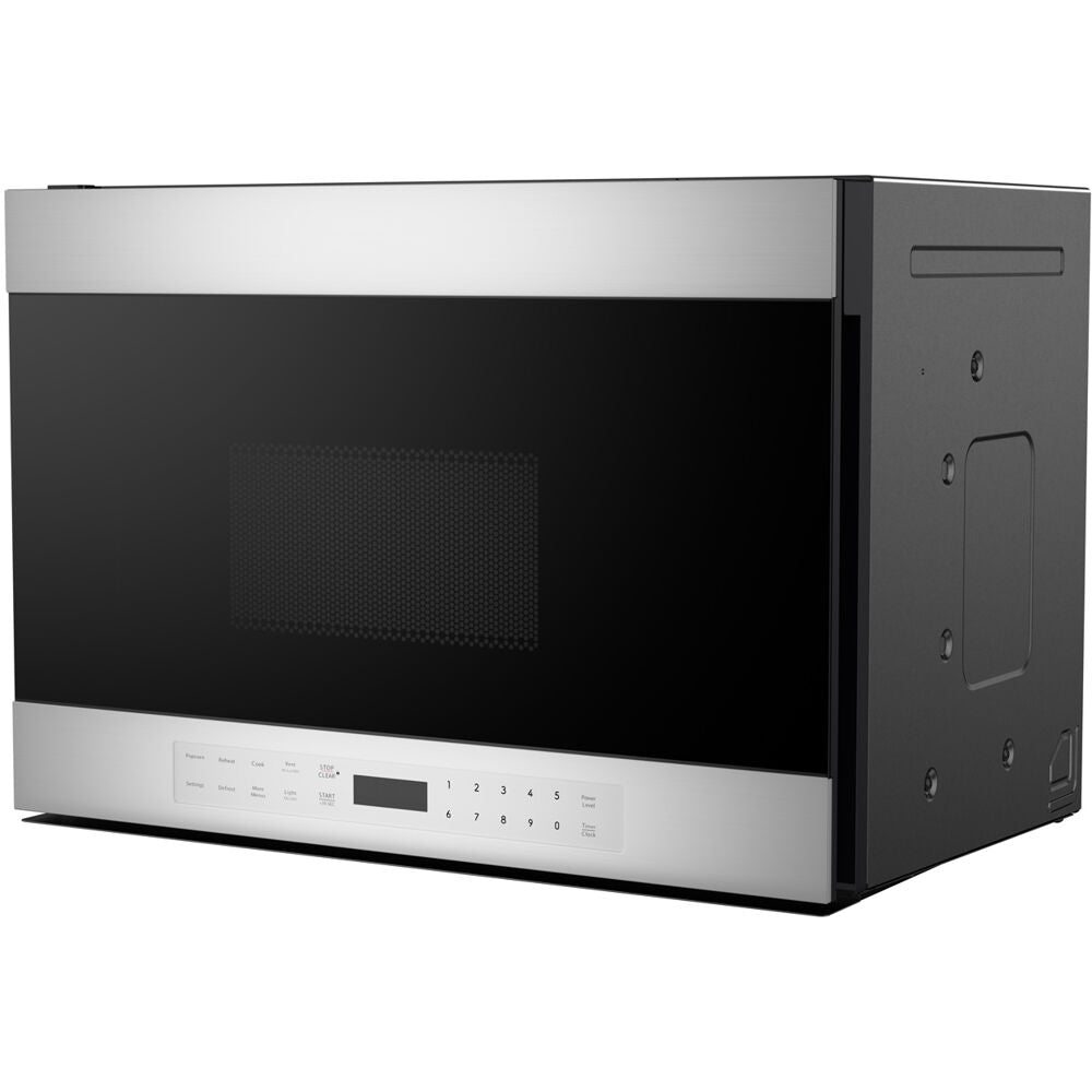 24-inch over-the-range microwave with stainless steel trim, black glass front, and digital touch control panel