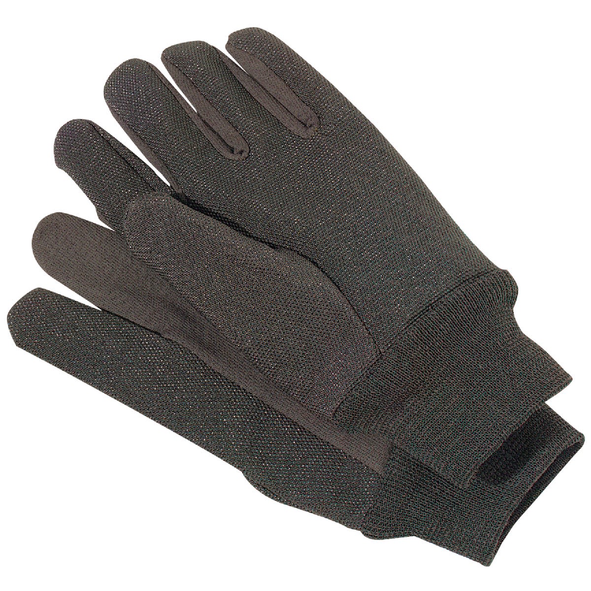 Pair of large brown PVC grip jersey gloves for work and safety equipment in hardware and PPE collections under $50