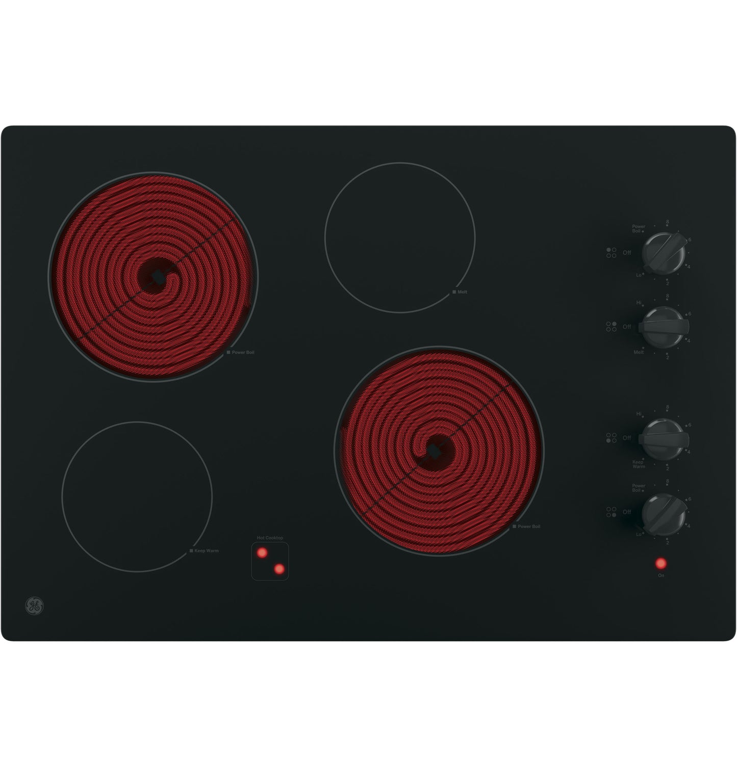 Black electric cooktop with three heating elements and front knob controls in Cooktops and Kitchen & Kitchenware collections