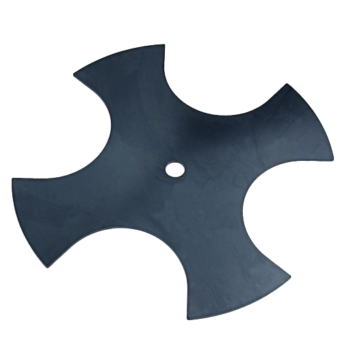 Black metal edger blade with four wide cutting edges and central mounting hole for automotive and lawn tool use