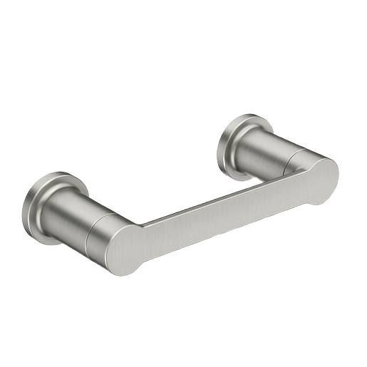 Brushed nickel pivoting toilet paper holder with sleek modern design for home improvement projects