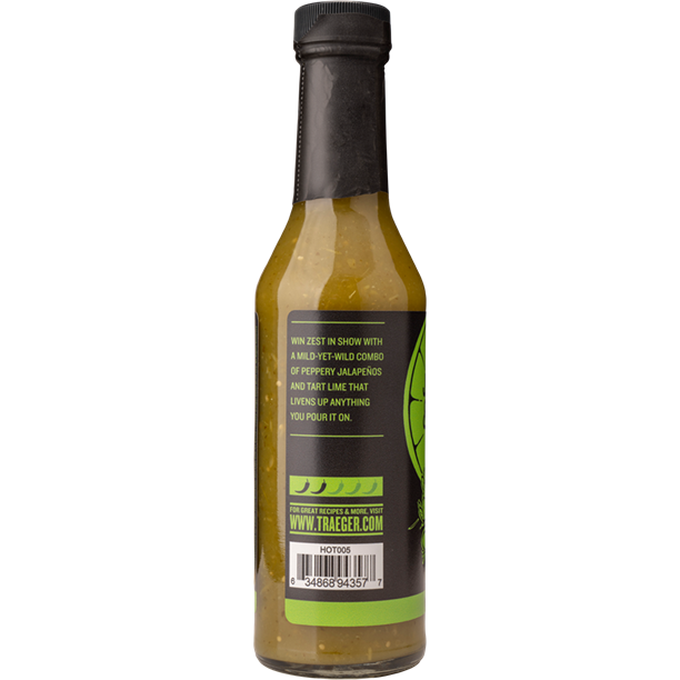 Bottle of Traeger hot sauce with jalapeno and lime flavor from BBQ Sauces & Rubs and Grilling collections