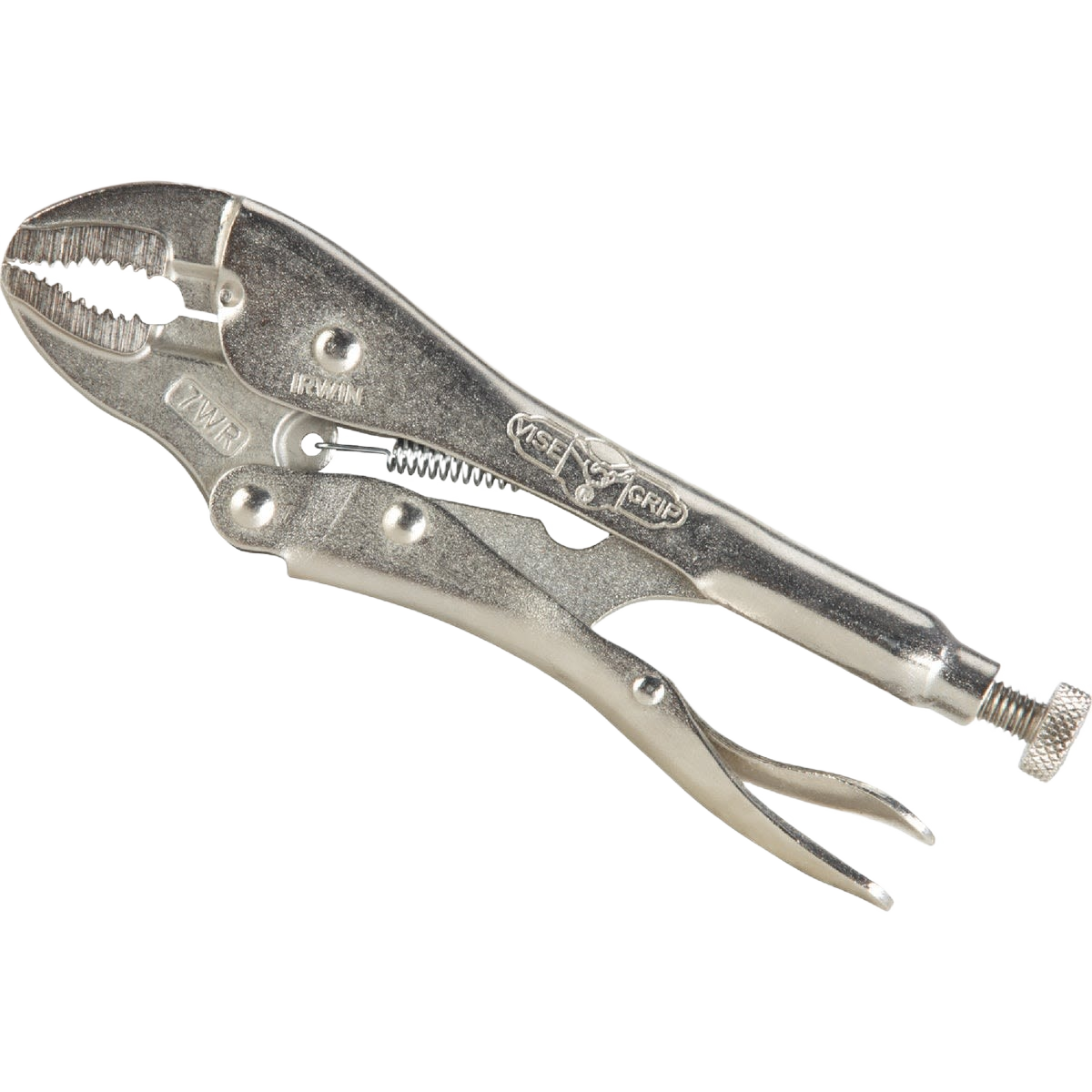 Locking pliers with curved jaws and cutter, made of metal for gripping and cutting in home improvement tasks