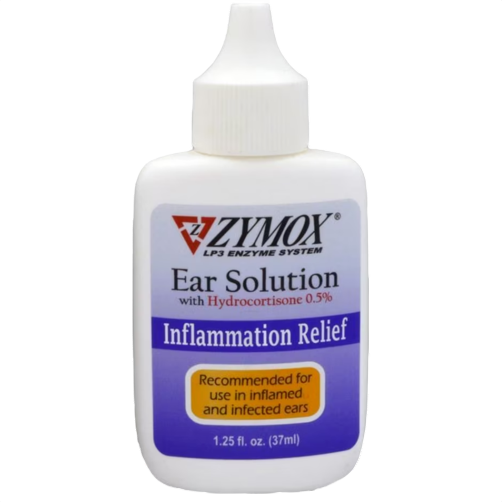 White plastic dropper bottle of enzymatic ear solution for pet inflammation relief and infected ear care