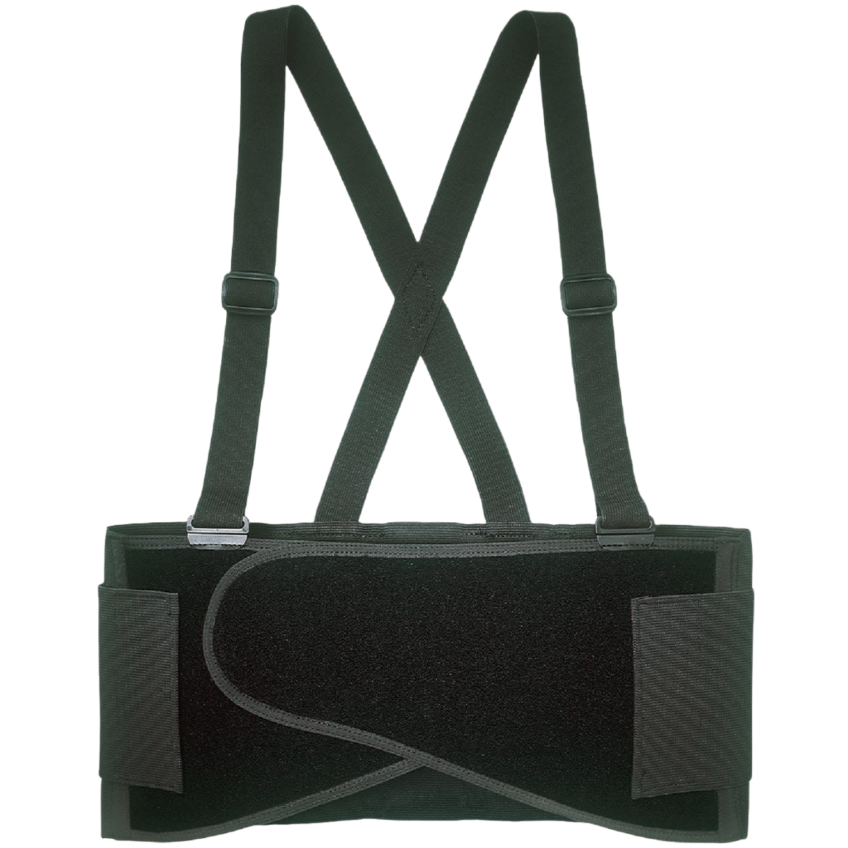 Black elastic back support belt with adjustable suspenders for safety and workshop comfort in large size