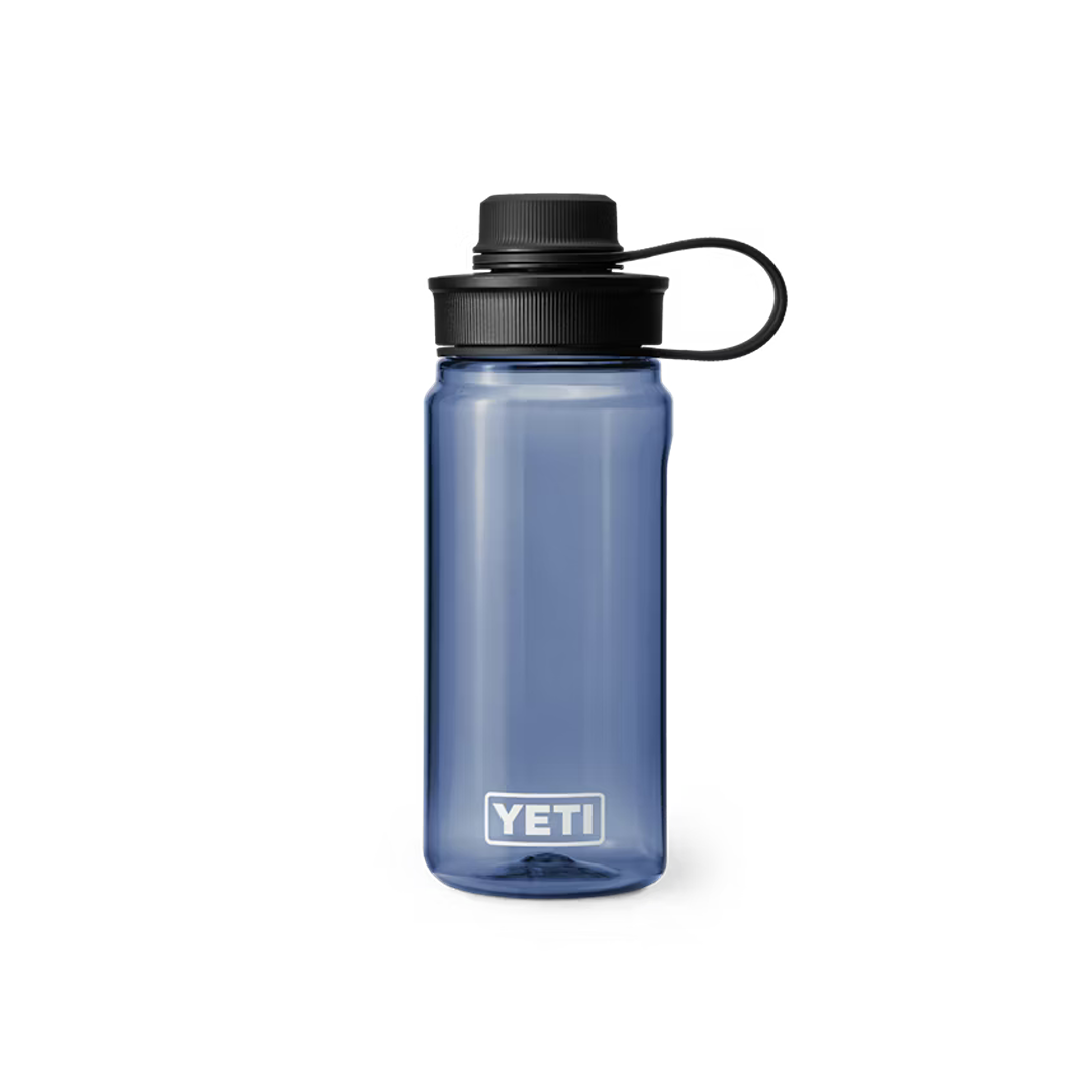Translucent blue 20 oz water bottle with black tether cap, designed for durable and convenient use in Drinkware and Kitchen & Kitchenware collections under $50.