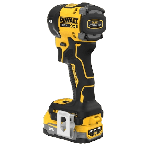 Compact yellow and black brushless hydraulic impact driver with ergonomic grip for home improvement projects and tools