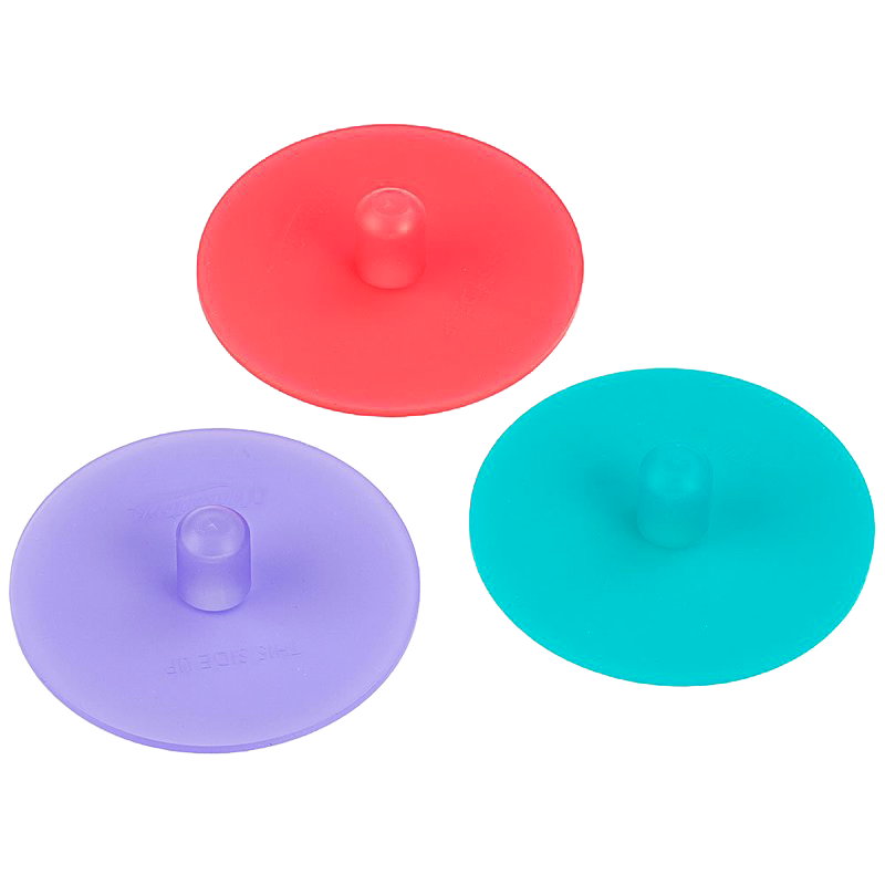 Set of three colorful silicone fermentation lids in red, purple, and teal for kitchenware use under $25 collection