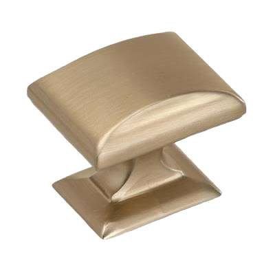 Golden Champagne finish cabinet knob with square shape and smooth curved edges for furniture hardware and home improvement