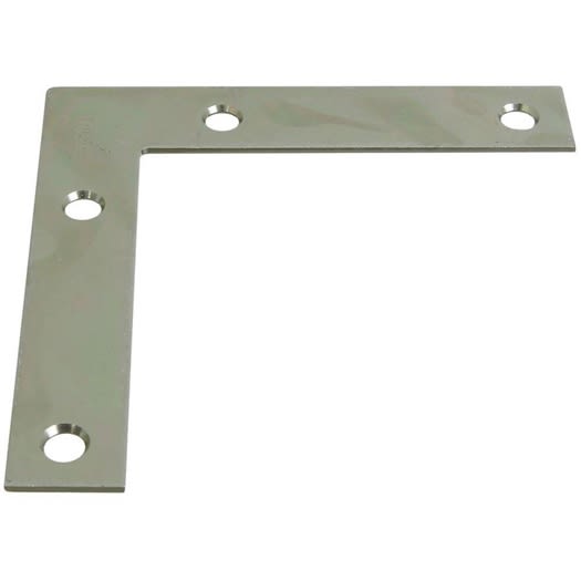 Zinc flat corner brace with pre-drilled holes for wood or metal reinforcement in building hardware projects under $50