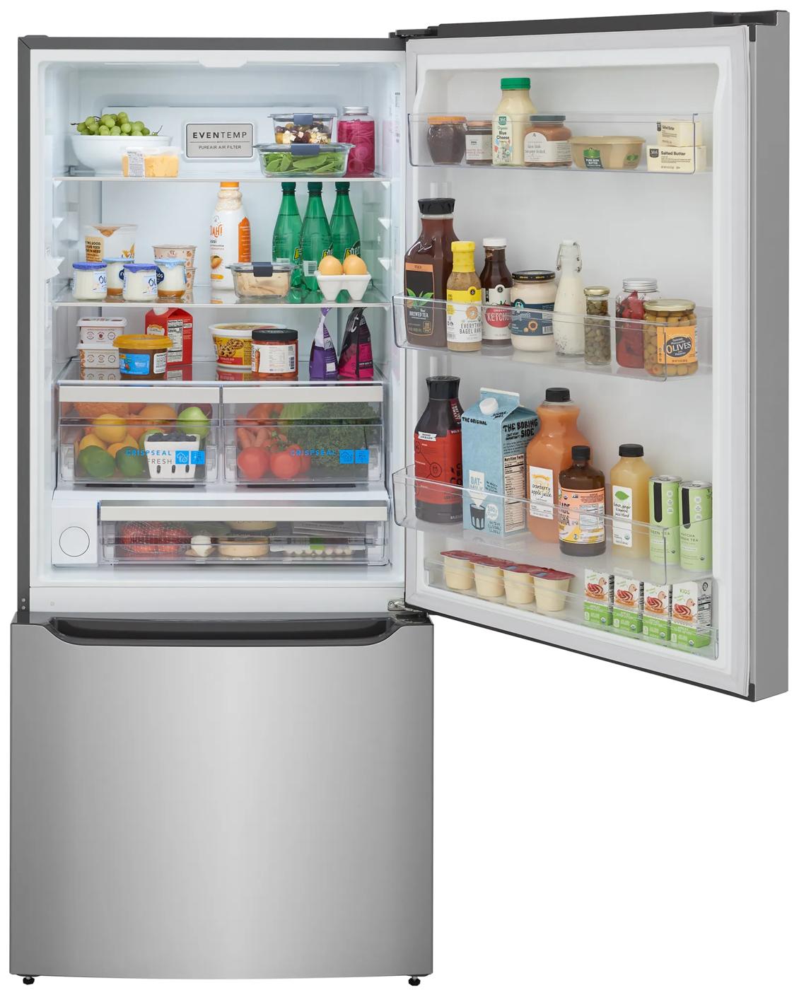 standard-depth bottom freezer refrigerator in stainless steel with organized fresh food storage in refrigerators collection