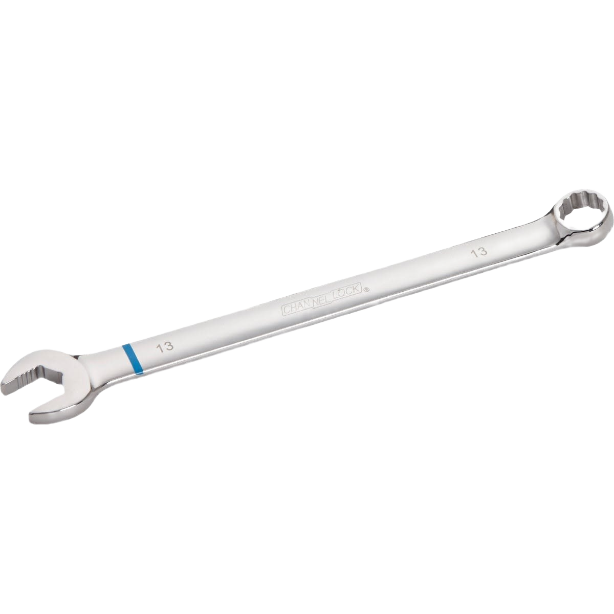 Slim 13mm combination wrench with 12-point box end, polished finish for precision in tools and home improvement tasks