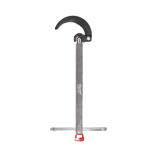 Long-handled basin wrench with curved black jaw and metal cross handle for plumbing and home improvement tasks