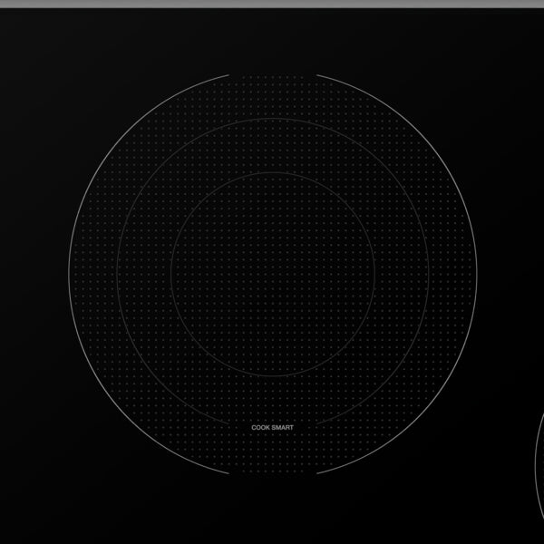 Close-up of black touch control electric cooktop burner with triple element design from kitchen and kitchenware collection