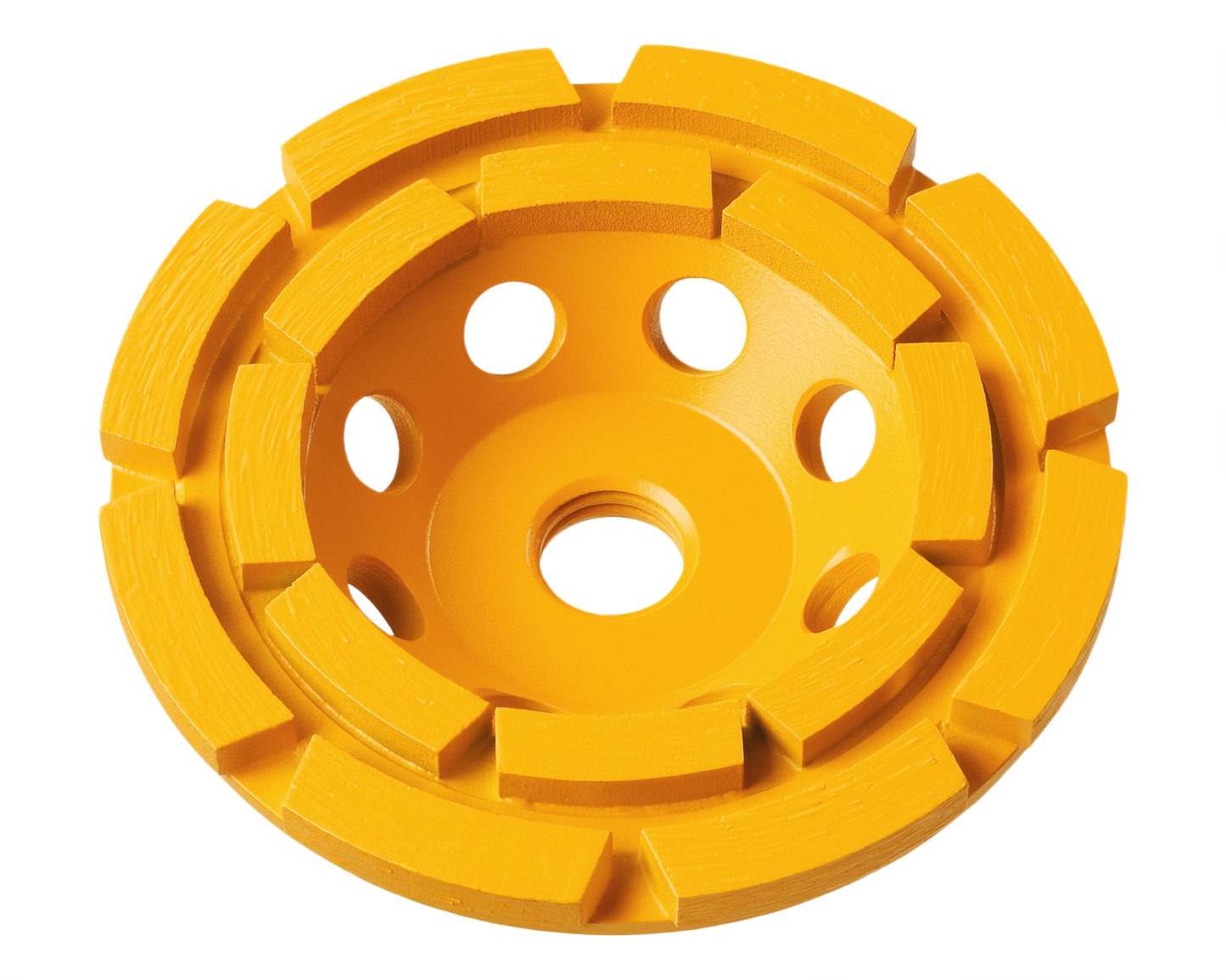 Yellow double row diamond grinding wheel with heat-treated segments for woodworking tool accessories and home improvement tasks