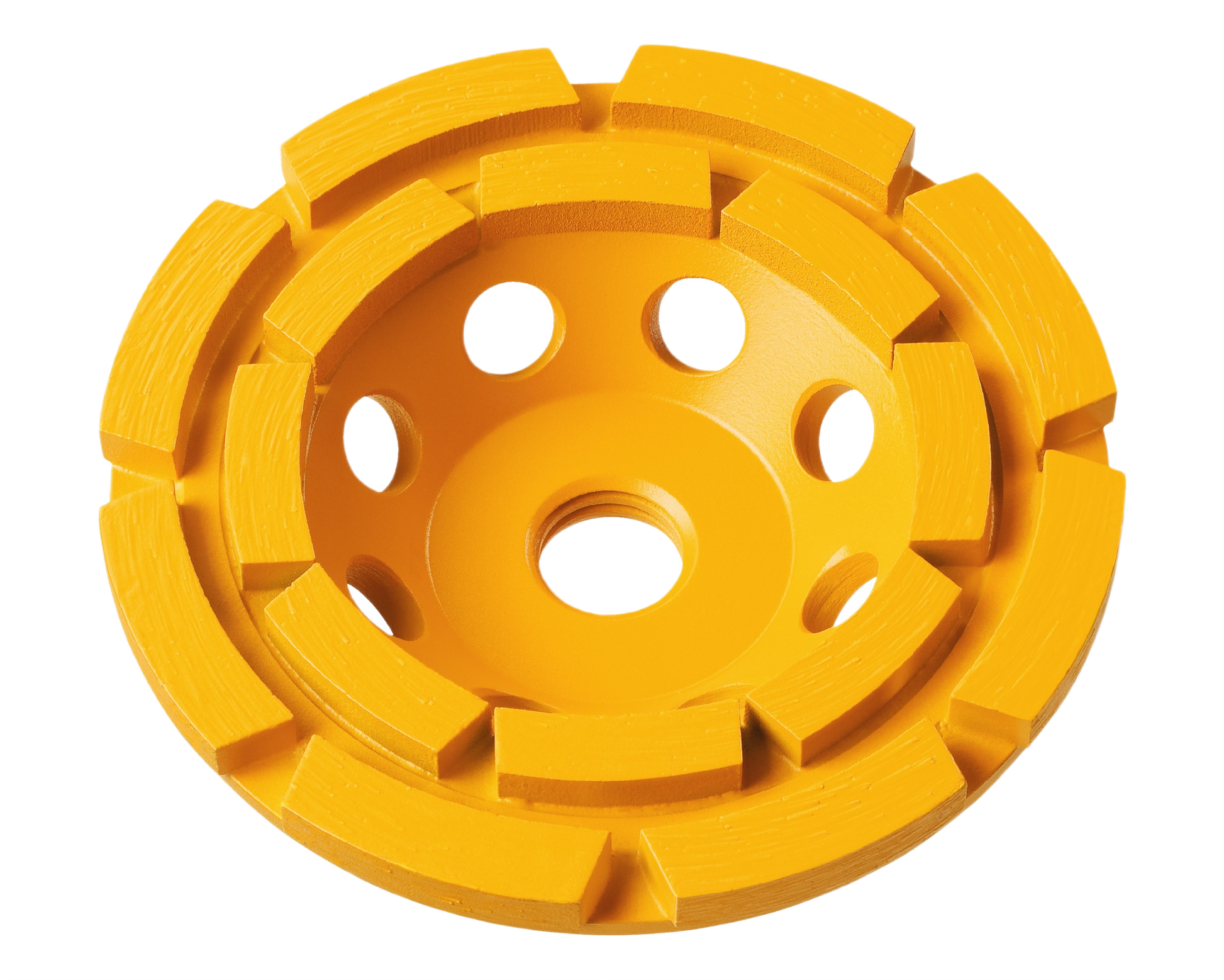 Yellow double row diamond grinding wheel with heat-treated segments for woodworking tool accessories and home improvement tasks