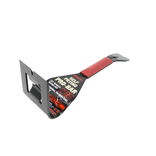 Self-prying pro-bar hand tool with red grip for demolition and home improvement tasks