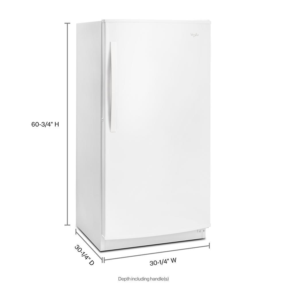 White upright freezer with vertical handle and Whirlpool logo in freezers and kitchenware appliances collection