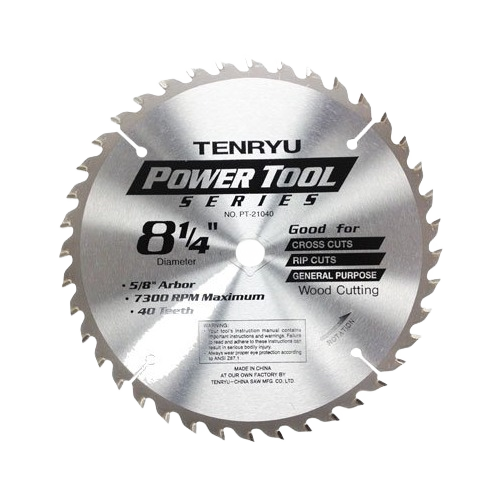 Circular saw blade with 40 teeth for rip and cross cuts, part of woodworking tool accessories and power tool collections.