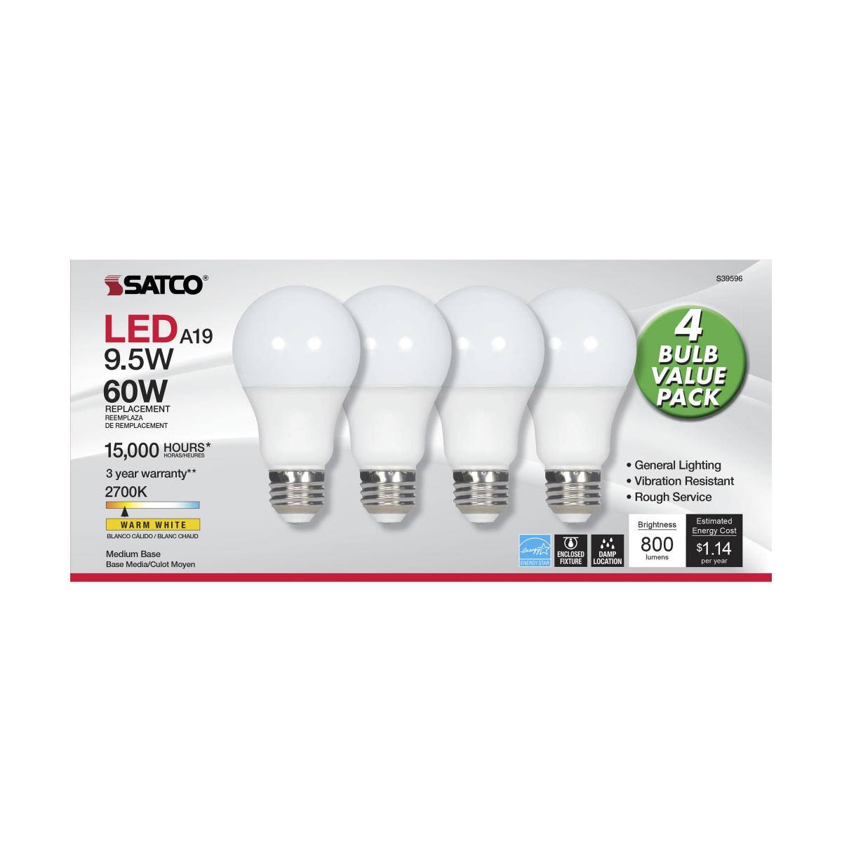 Four-pack of 9.5 watt frosted warm white LED bulbs for home improvement and general lighting needs under $50 collections