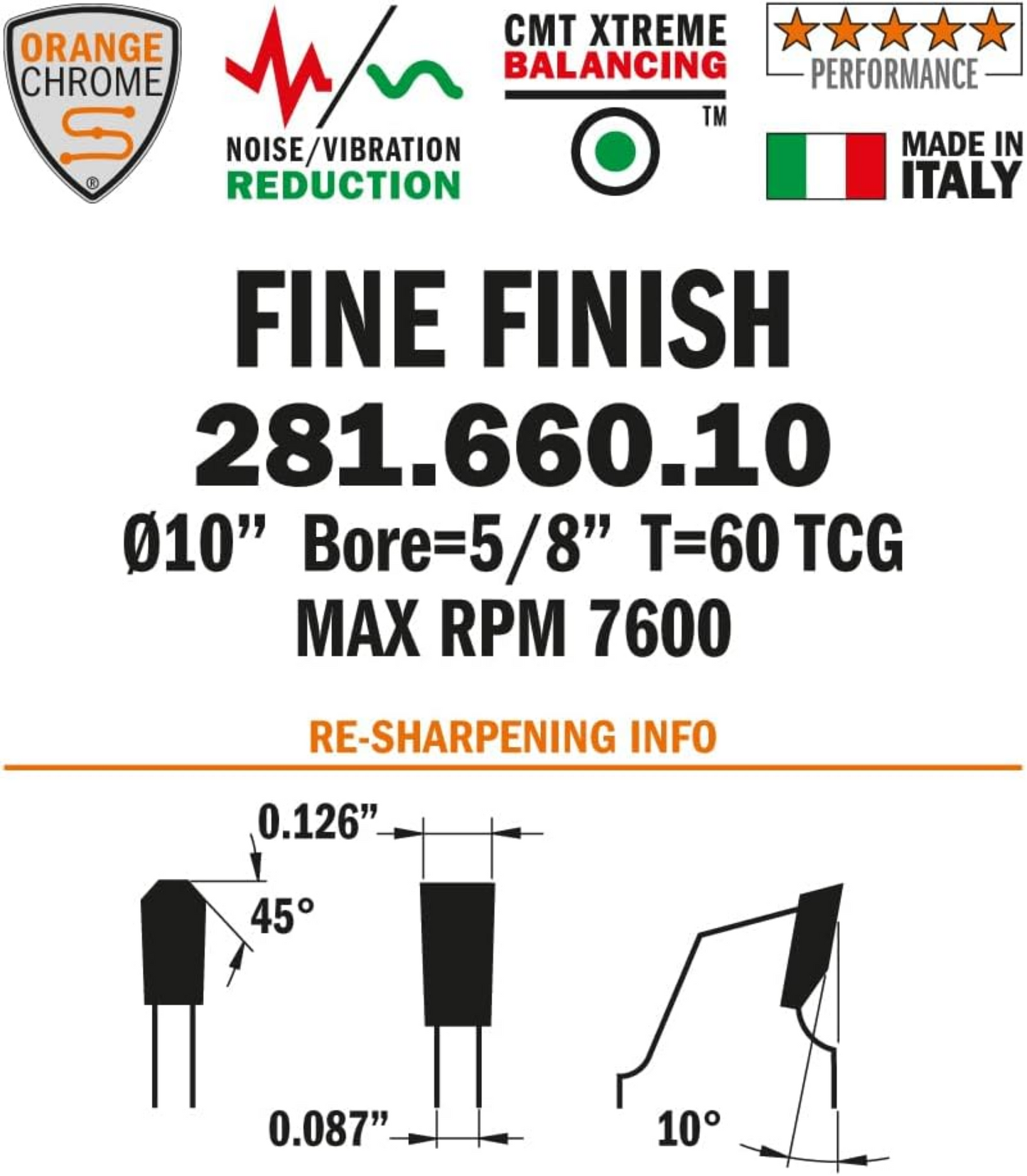 CMT Orange Tools 10" 60T Heavy-Duty Fine Finish Saw Blade