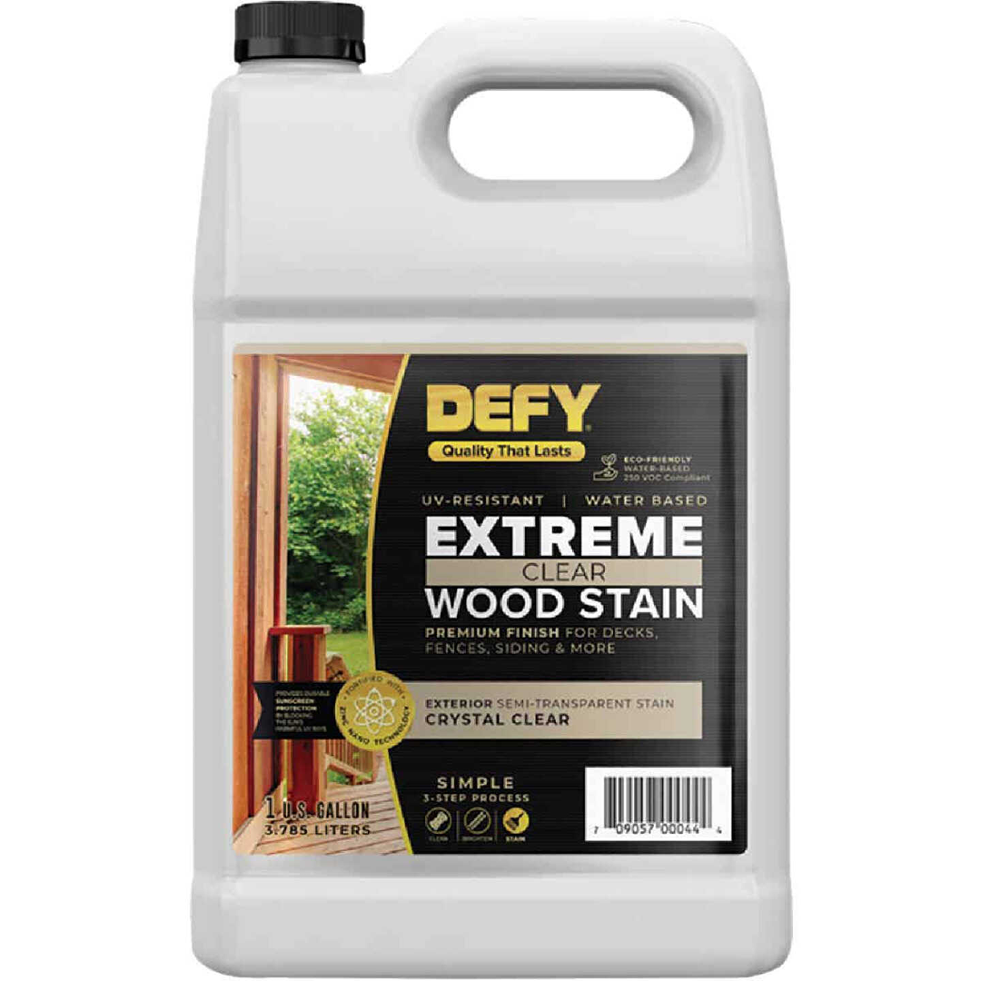 One-gallon container of clear water-based exterior wood stain for decks and siding in home improvement collections under $100