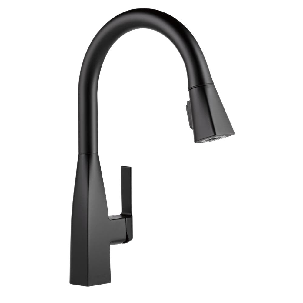 Matte black single-handle pull-down kitchen faucet with high-arc spout for home improvement use
