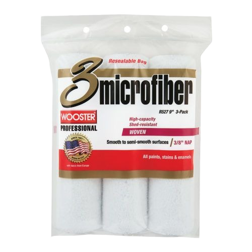 Three-pack of microfiber paint roller covers with 3/8 inch nap for smooth and semi-smooth surfaces in paint supplies