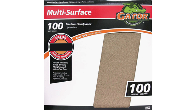 Gator 100-grit medium multi-surface sandpaper sheet for wood, metal, and painted surfaces in Sandpaper collection