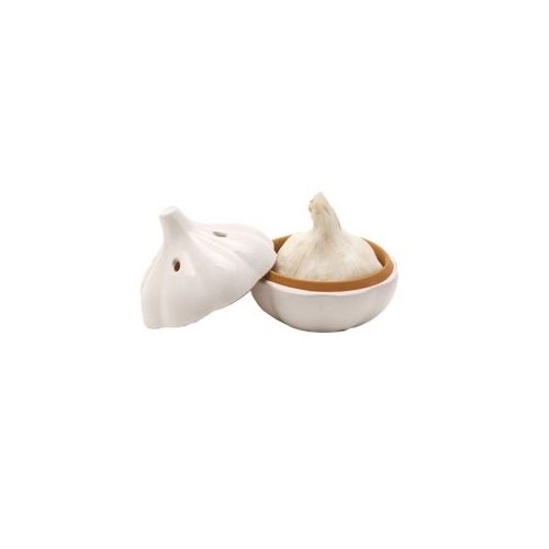 Terracotta garlic storage pod with vented lid for fresh food storage in kitchen and countertop accessories collections