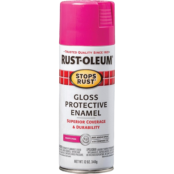 Rust-Oleum poppy pink gloss enamel spray in 12 oz. can for durable home improvement paint projects under $50 collection