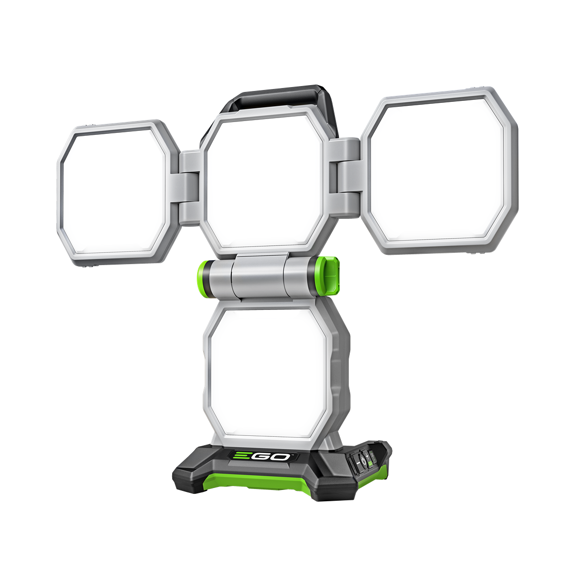 Portable adjustable LED area light with folding panels for outdoor use in power tool accessories and portable power collections