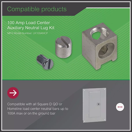 Aluminum auxiliary neutral lug kit components with mounting screws for electrical load center installation and home improvement