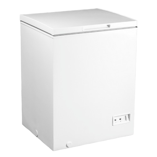 White chest freezer with up front temperature control and power indicator light for kitchen and home appliance use