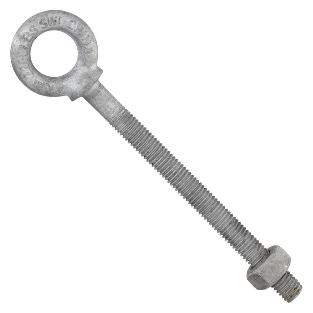 Galvanized steel eye bolt with threaded shaft and nut for fastening in hardware and building material projects under $50 collections