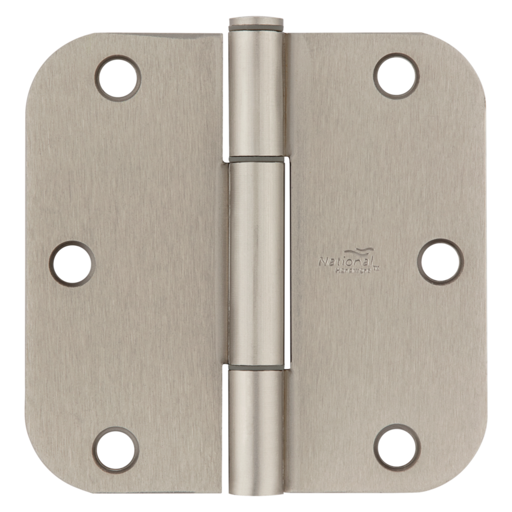 Set of three satin nickel door hinges with 5/8-inch radius for smooth, silent operation in home improvement projects