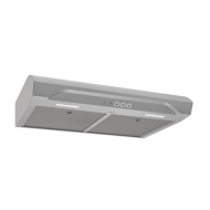 Under-cabinet stainless steel range hood with three-speed fan and built-in LED lights in kitchen appliances collection