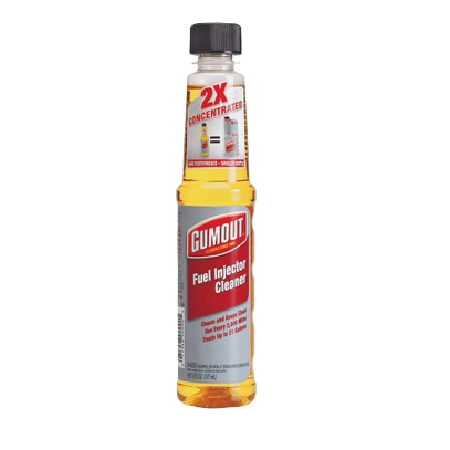 Clear yellow liquid fuel injector cleaner bottle with red and white label for automotive maintenance use