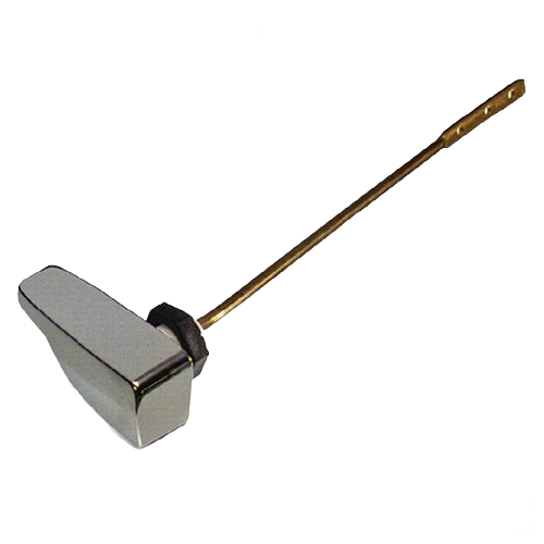 Metal sidemount toilet handle with elongated lever rod for plumbing repair and home improvement tasks