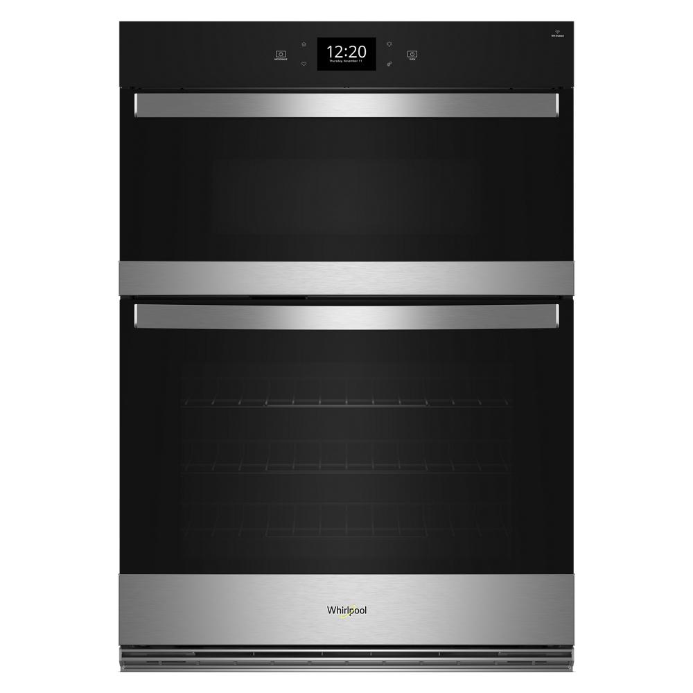 Modern black and stainless steel wall oven microwave combo with digital display and sleek handles for kitchen appliances collections