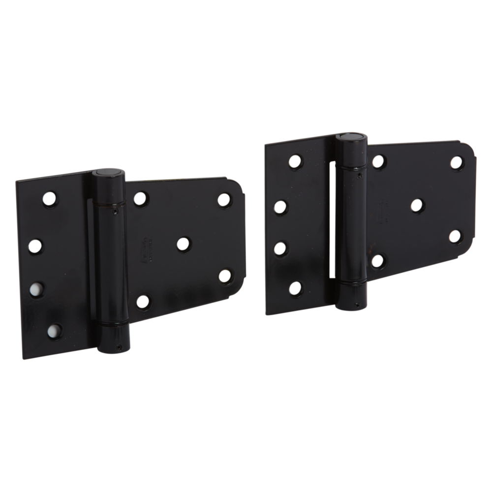 Two black heavy-duty gate hinges designed for durable gate hardware in home improvement projects under $50