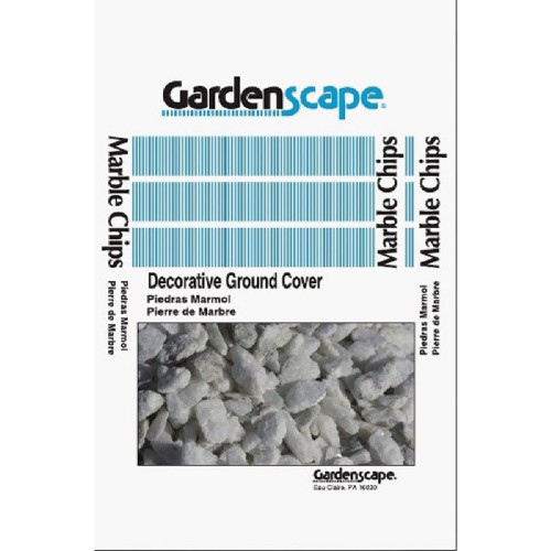 White marble rock decorative ground cover bag featuring crushed stone chips for landscaping and home improvement projects