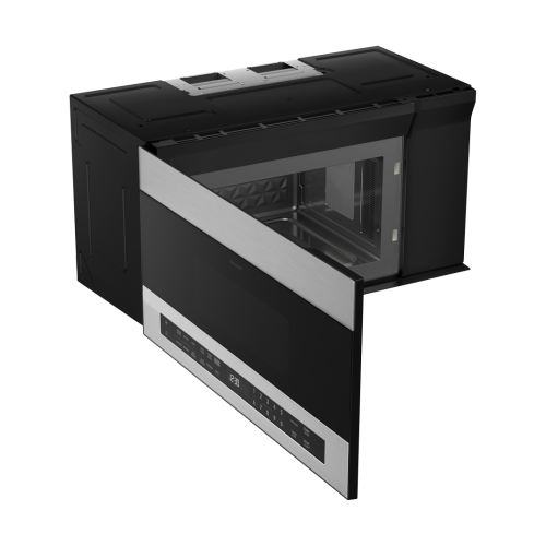 Modern smart over-the-range microwave oven with stainless steel and black glass, part of Kitchen & Kitchenware appliances