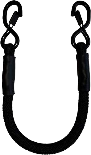 Black heavy-duty 12-inch stretch cord with plastic hooks for cargo tie downs and automotive use