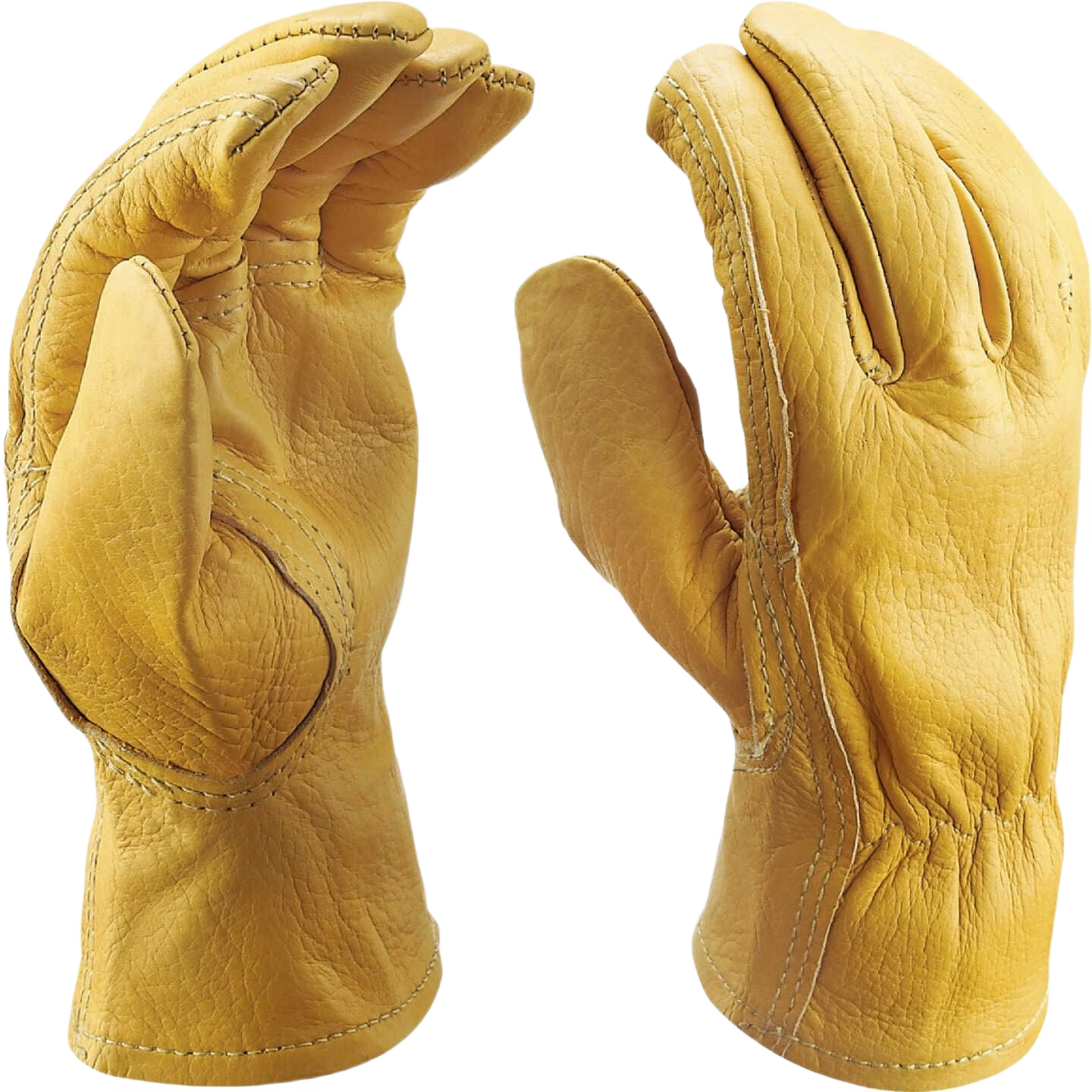Medium tan top grain cowhide leather gloves designed for durable outdoor work and home improvement tasks in safety gear collection